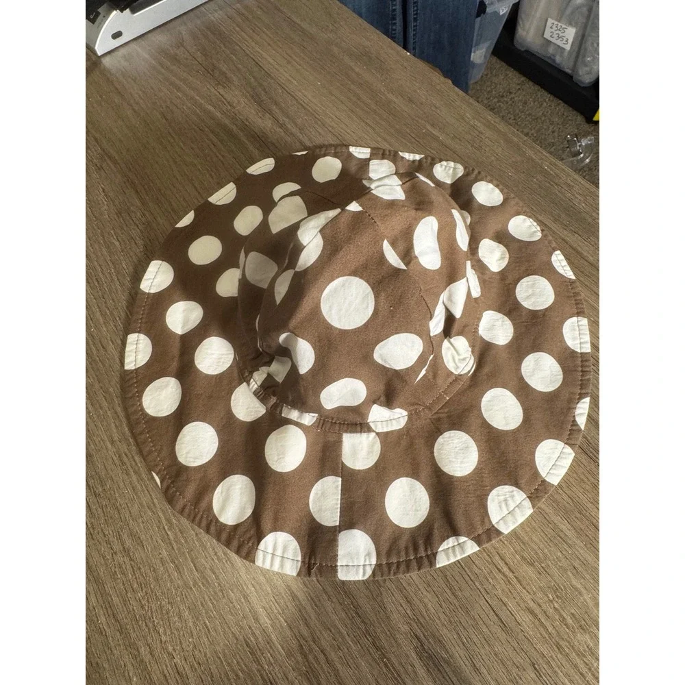 Mini Boden Kids Reversible Sun Hat Brown Polka Dot Yellow Floral‎ Cotton Size S